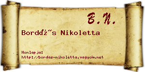 Bordás Nikoletta névjegykártya